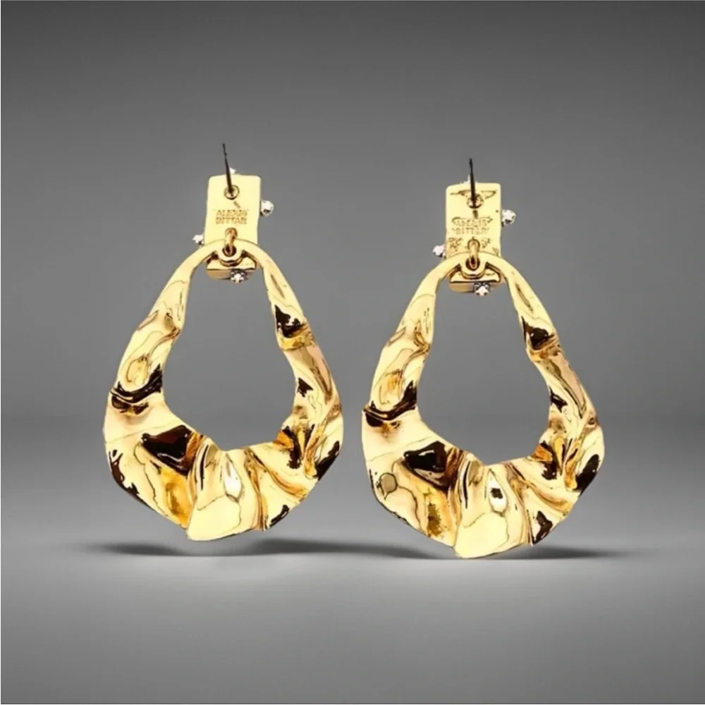 ALEXIS BITTAR • NEW Gold Liquid Molten High Shine Sculpted Hoop Drop Earrings